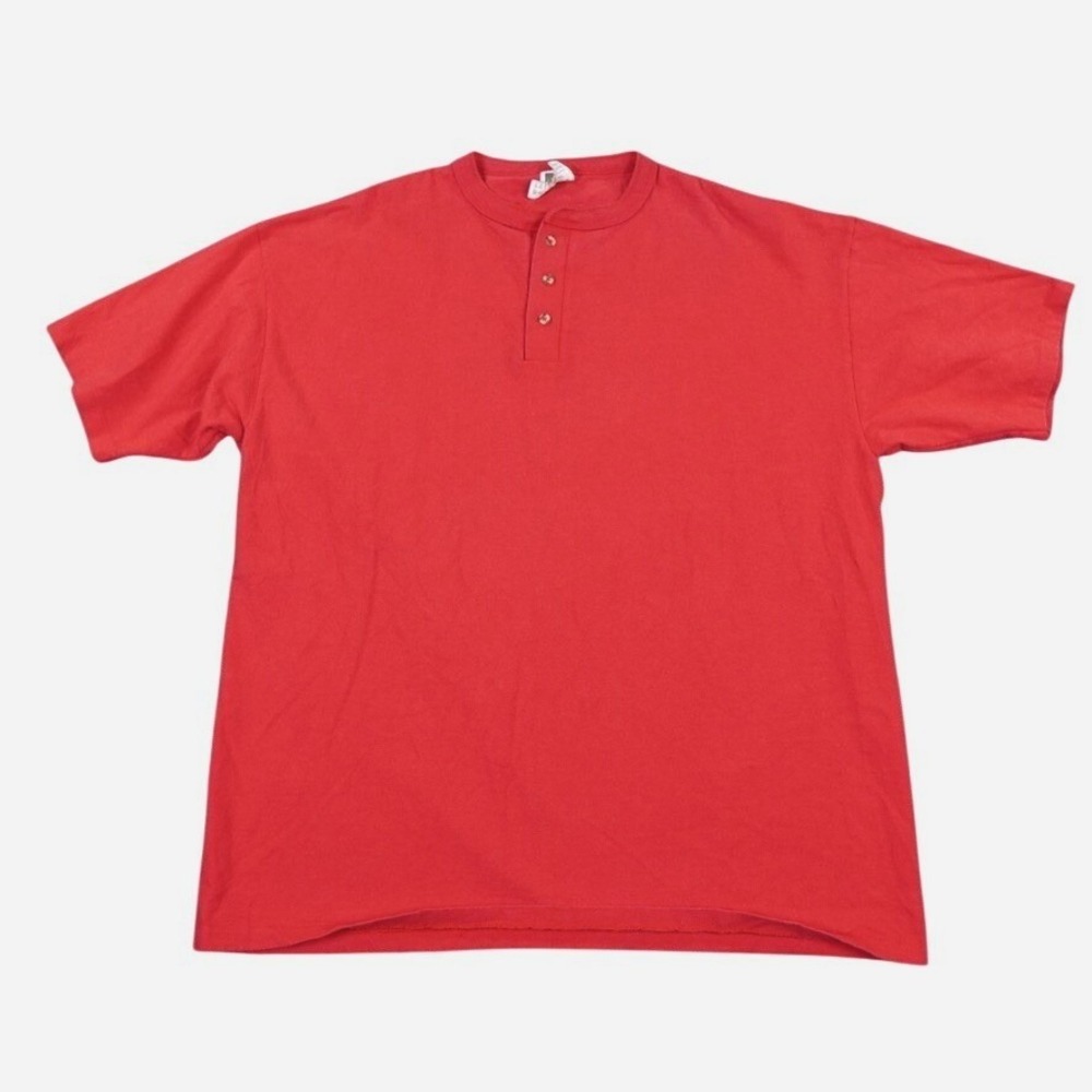 VTG Anvil Henley Shirt Mens 2XL Red Cotton‎ Deluxe Streetwear Short Sleeve